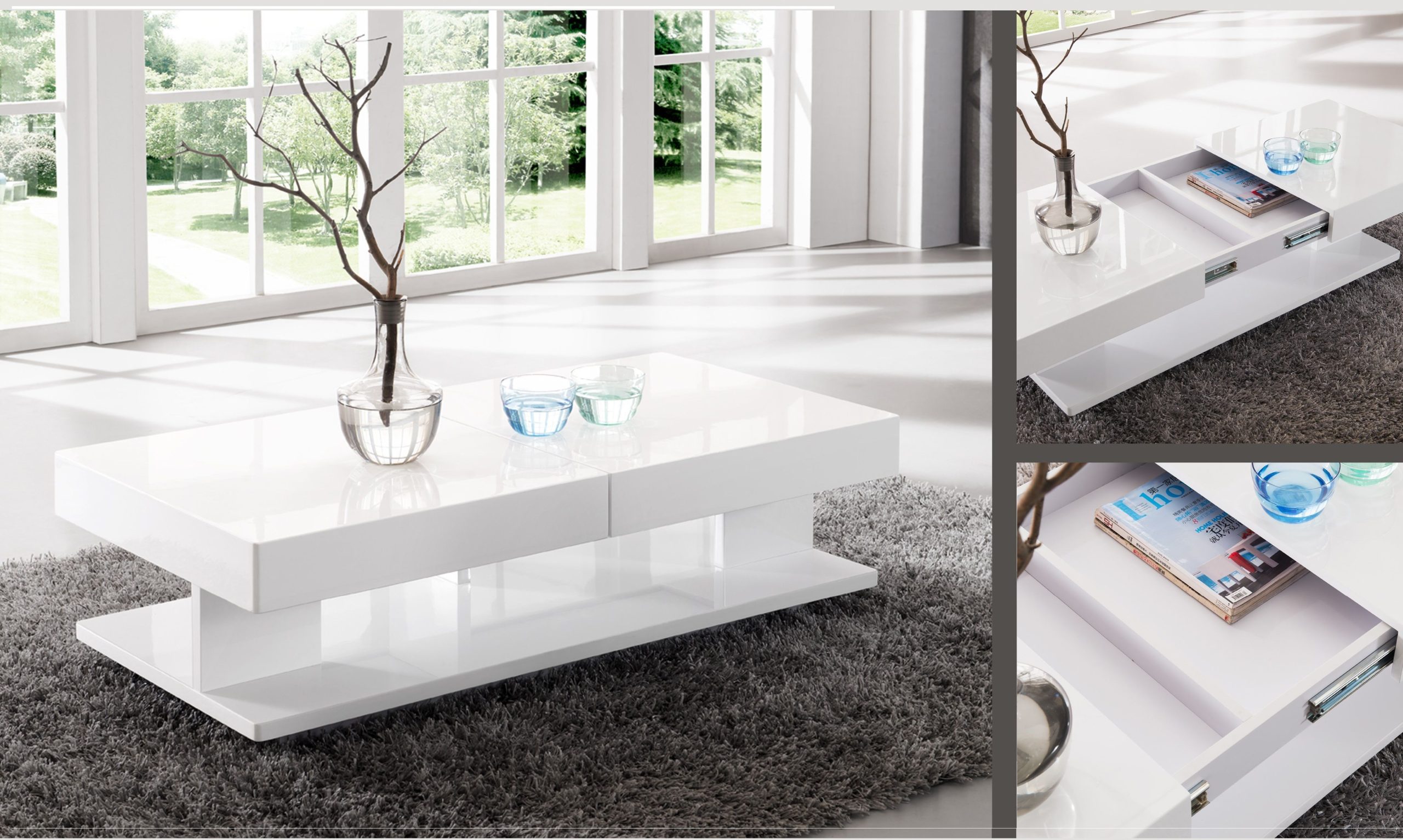 Verona Extending High Gloss Coffee Table With Storage In White | Fif ... intended for How a White Beveled Coffee Table with a Lower Shelf Enhances Room Functionality