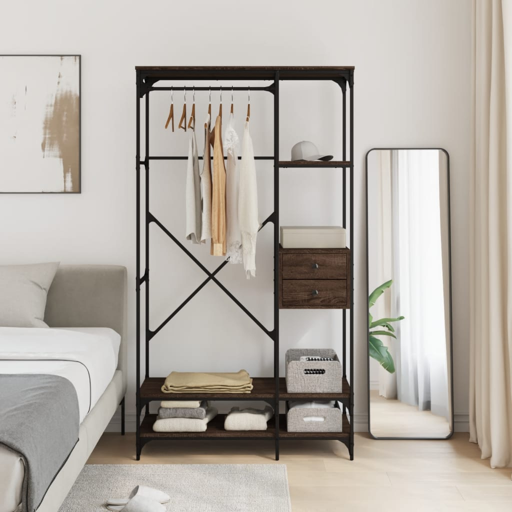 Vidaxl Wardrobe With Drawers Brown Oak 100X40X180 Cm Engineered Wood ... with Your Guide to the vidaXL Black Steel Wardrobe for a Modern Home