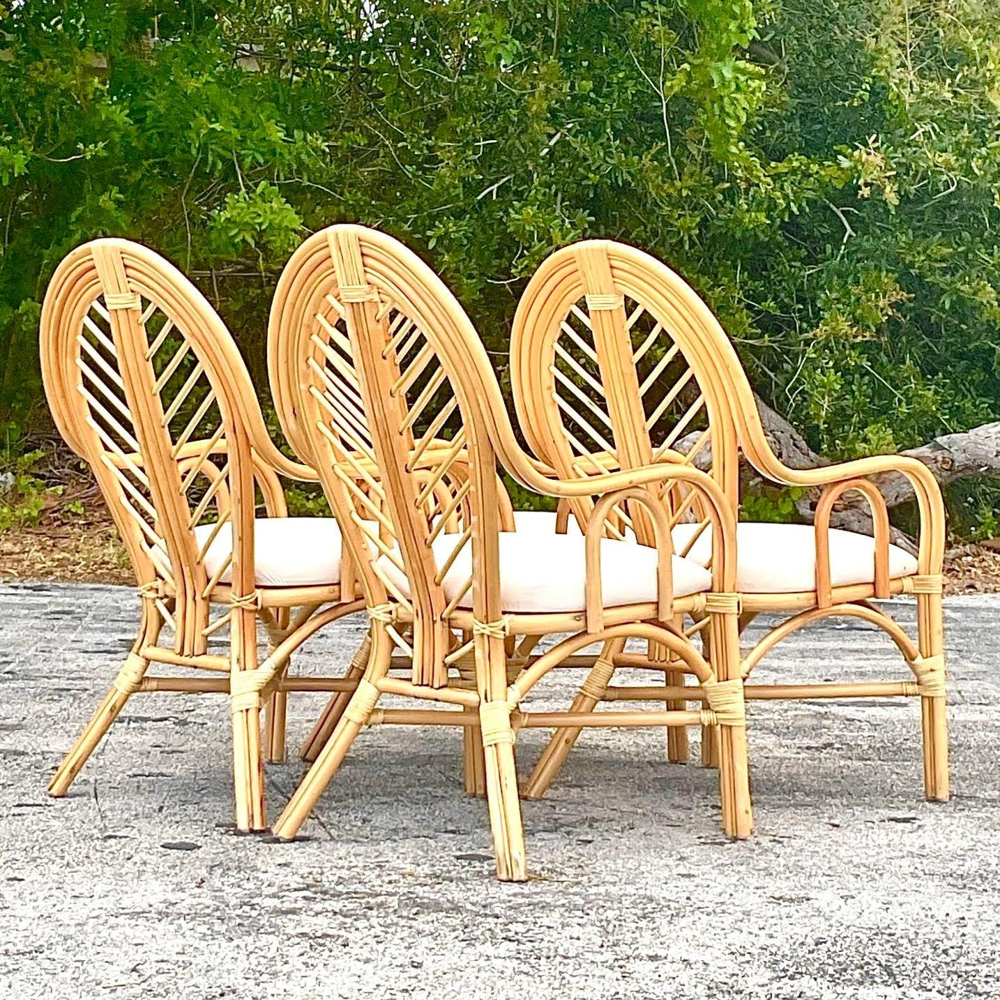 Vintage Coastal Bent Rattan Dining Chairs - Set Of 4 For Sale At 1Stdibs in The Enduring Appeal of Sashela Rattan Armchairs for Coastal Living