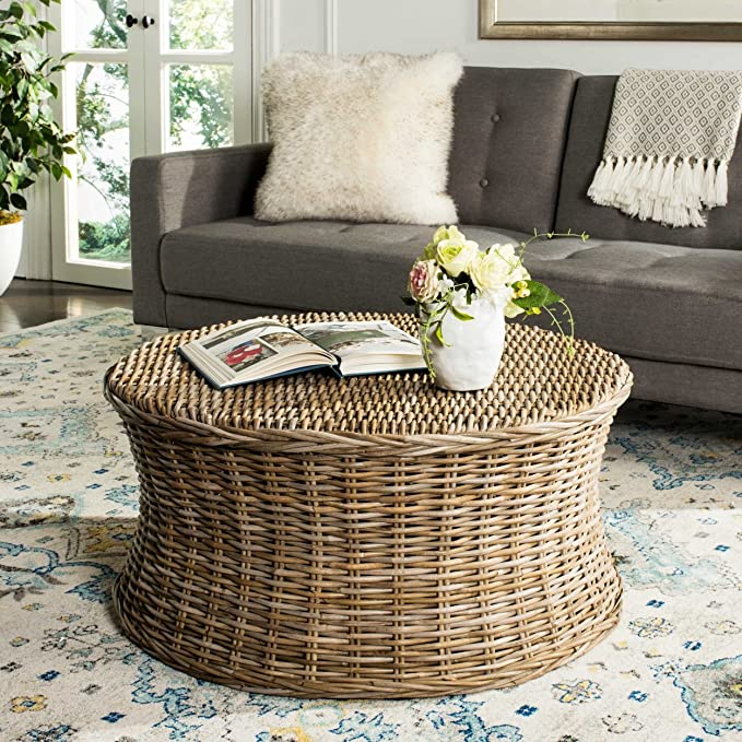 Wicker Round Coffee Table Woven Natural Rattan Palm Sturdy | Wicker ... within The Natural Beauty of the Safavieh Couture Bayaround Rattan Coffee Table