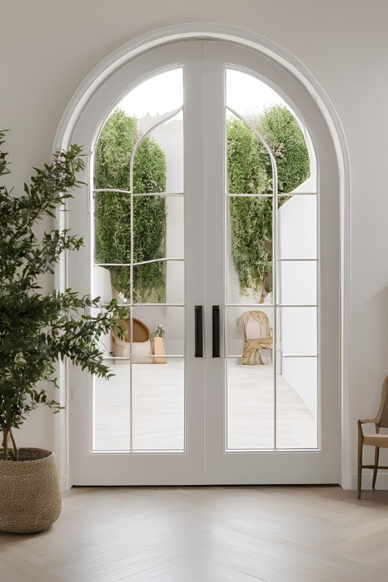 23 Living Room Double Door Ideas To Turn Heads And Knobs intended for Modern Solid Wood Armoire With Arched Door With Mirror, Bright White