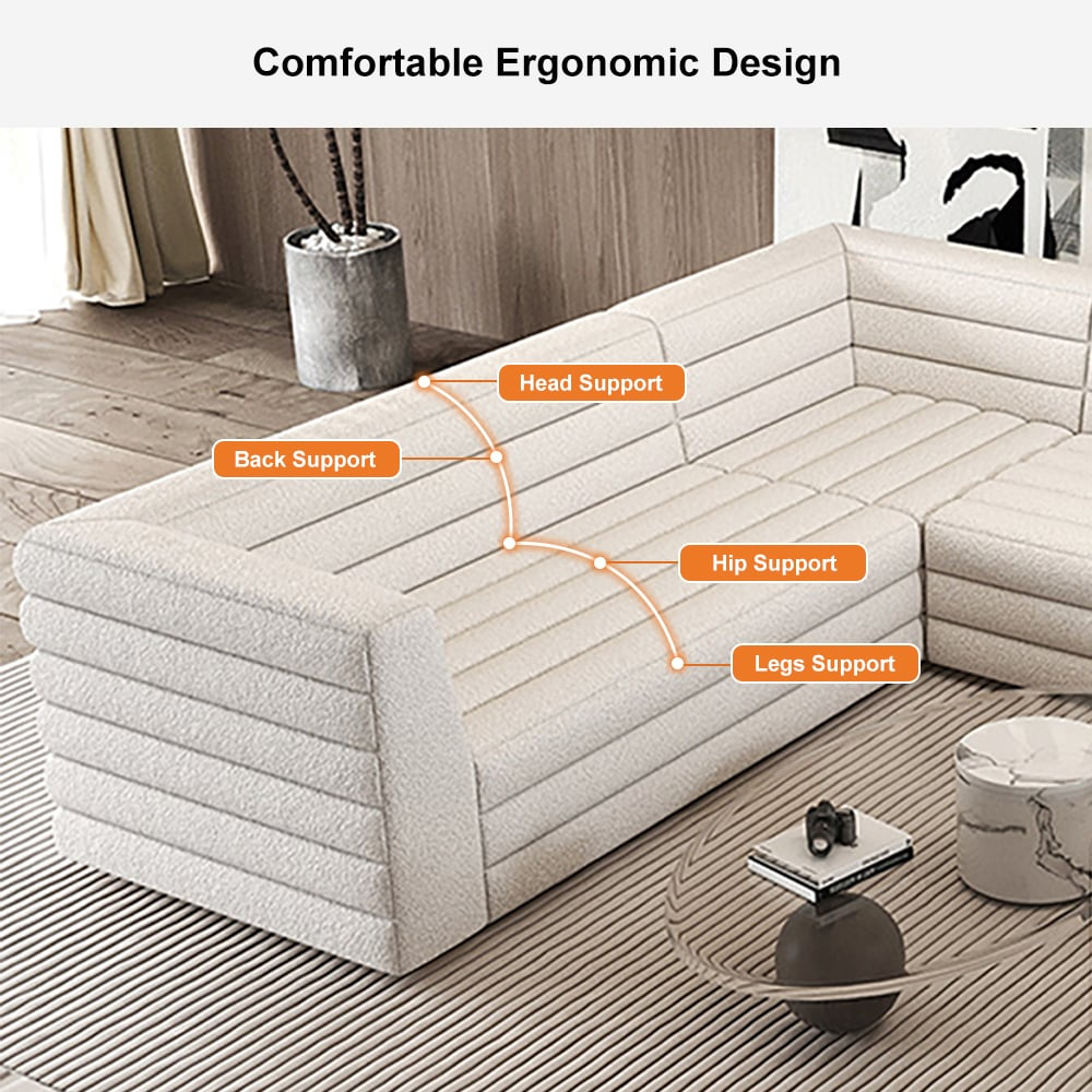 3200Mm U-Shaped Modern Off White Boucle Modular Sectional Sofa For 8 ... within What to Know Before Choosing a U-Shaped Boucle Sectional