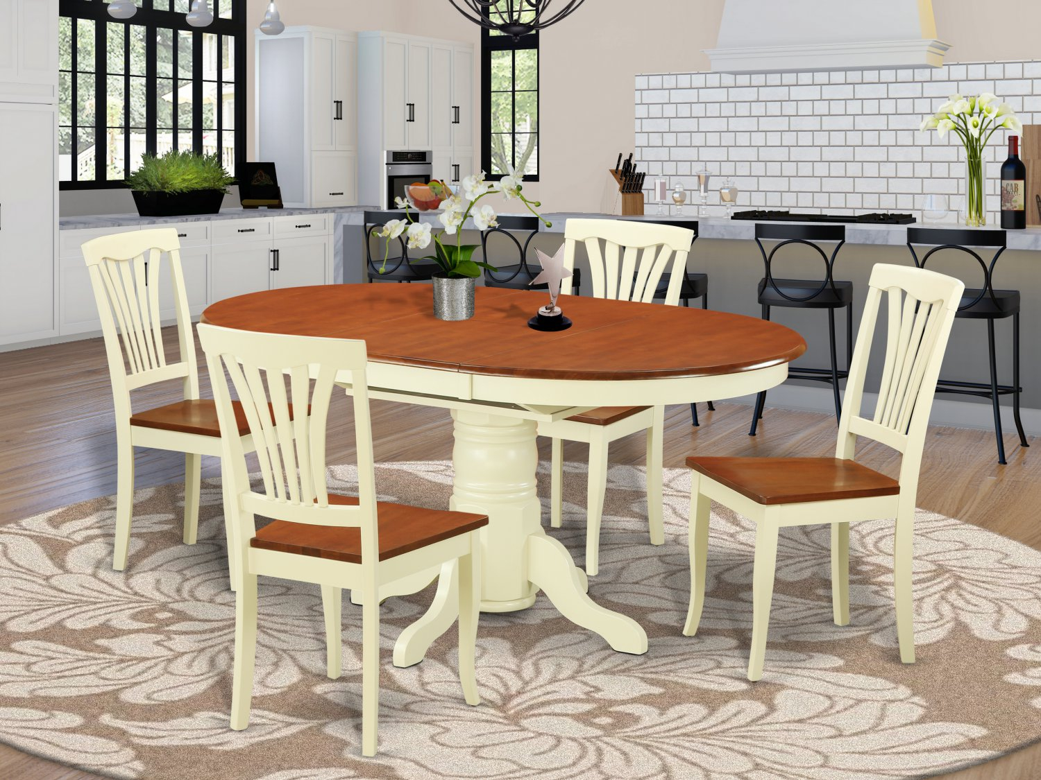 5-Pc Avon Oval Dining Set Table &amp;amp; 4 Chairs In Buttermilk &amp;amp; Cherry Brown ... throughout 7-Piece Avon Dining Table Featuring Leaf And 6 Upholstered Seat Chairs