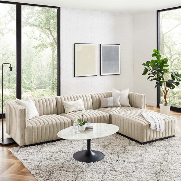 51 Beige Sofas For Versatile Style And Comfort pertaining to Indulge Upholstered Modular L-Shaped Sectional, Beige, 6-Piece: 3 Armless Chair, 3 Corner Chair, Down Stuffed Velvet