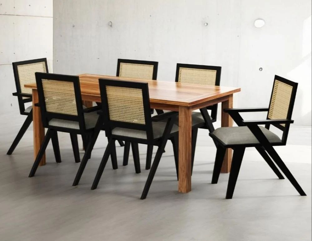 6 Seater Rectangular Cane Wood Dining Table Set At Rs 85000/Set In ... regarding Creating Lasting Memories Around the Fernleaf Wood and Cane Dining Table