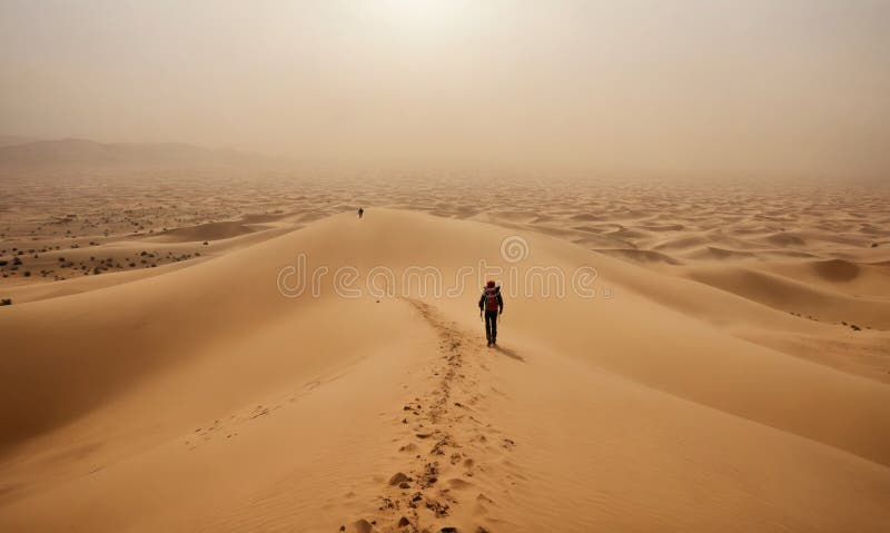 A Lone Hiker Walks Across The Vast Sahara Desert, Navigating The Sand Dunes Under A Hazy Sky ... with regard to Navigating the Challenges of Sheridan Sand Dune Side Server Deployment