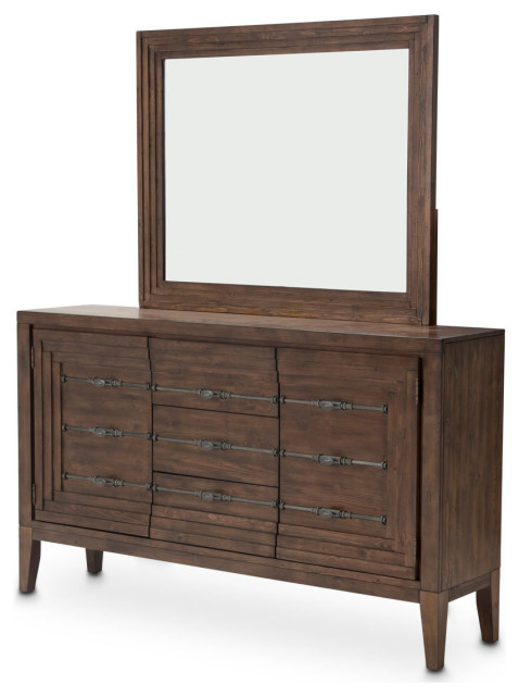 Aico Amini Carrollton 2 Pc Sideboard &amp;amp; Mirror Set In Rustic Ranch - Transitional - Buffets And ... with regard to Michael Amini Carrollton Spruce Solids Wood Sideboard In Rustic Ranch Brown
