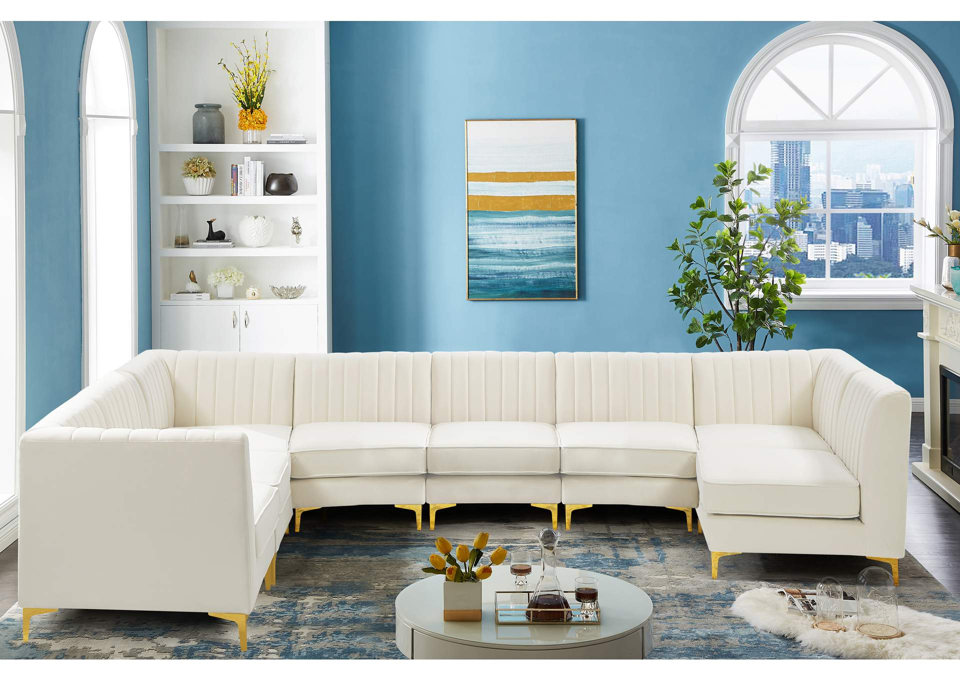 Alina Cream Velvet Modular Sectional with regard to Arc Velvet Upholstered 5-Pc. S-Shaped Modular Sectional, Cream