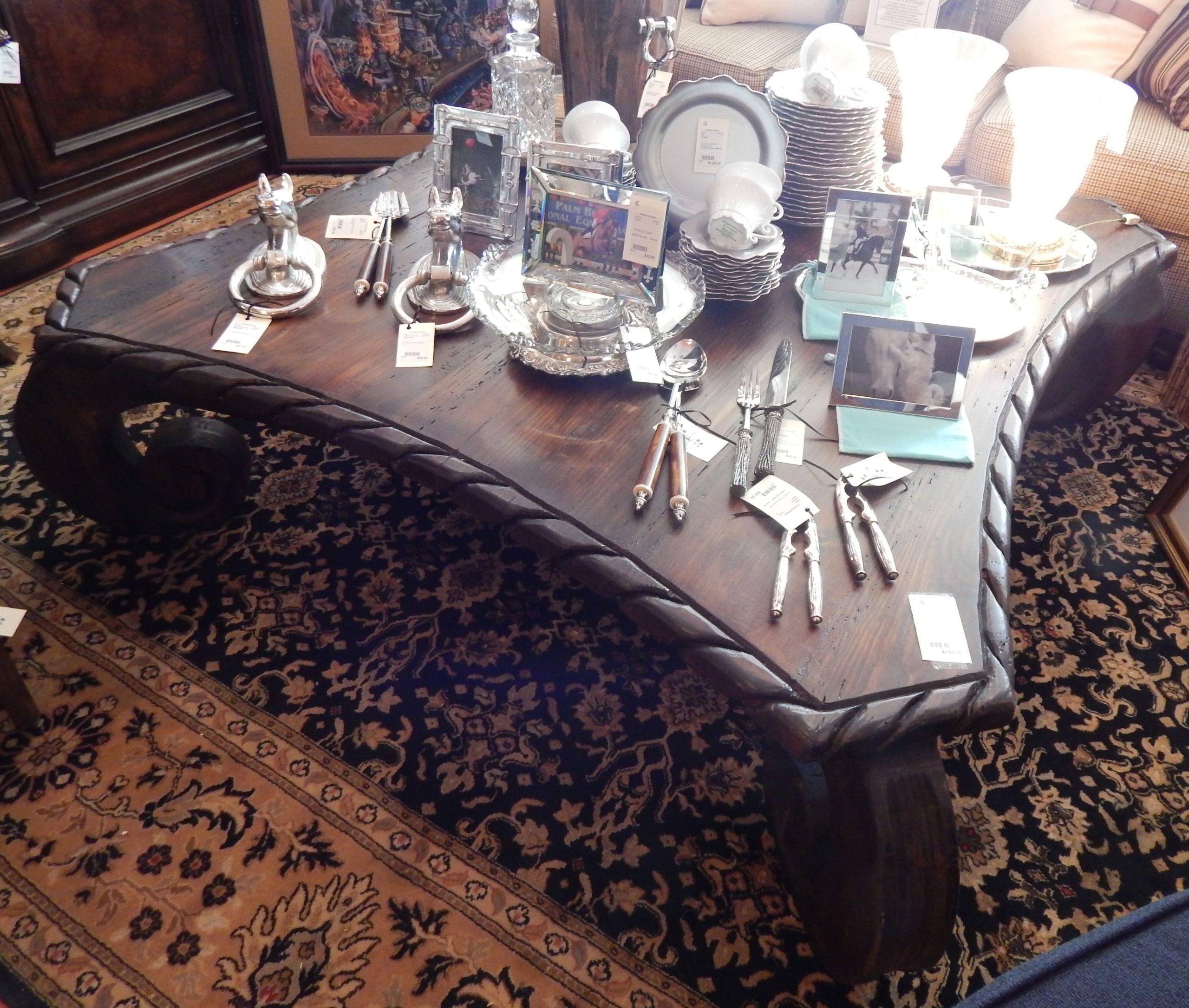 Amazing Chunky Carved Cocktail Table, Adorned With Treasures Here At ... in What to Look for in a Truly Hand-Carved Cocktail Table