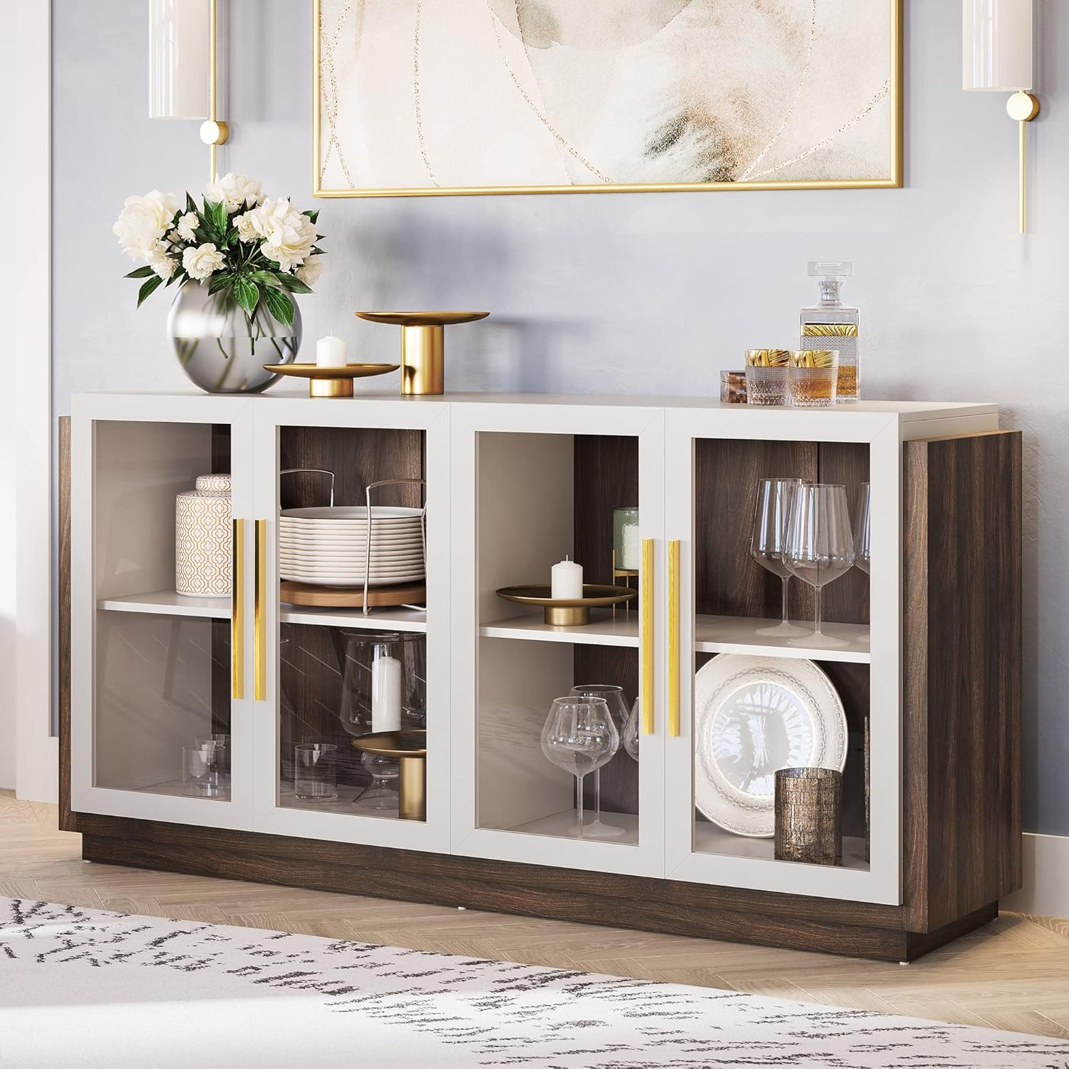 Amazon.com - Belleze Sideboard Buffet Cabinet, Modern Wood Glass-Buffet ... throughout Styling Your Space The Versatile Charm of a 4-Door Glass Buffet