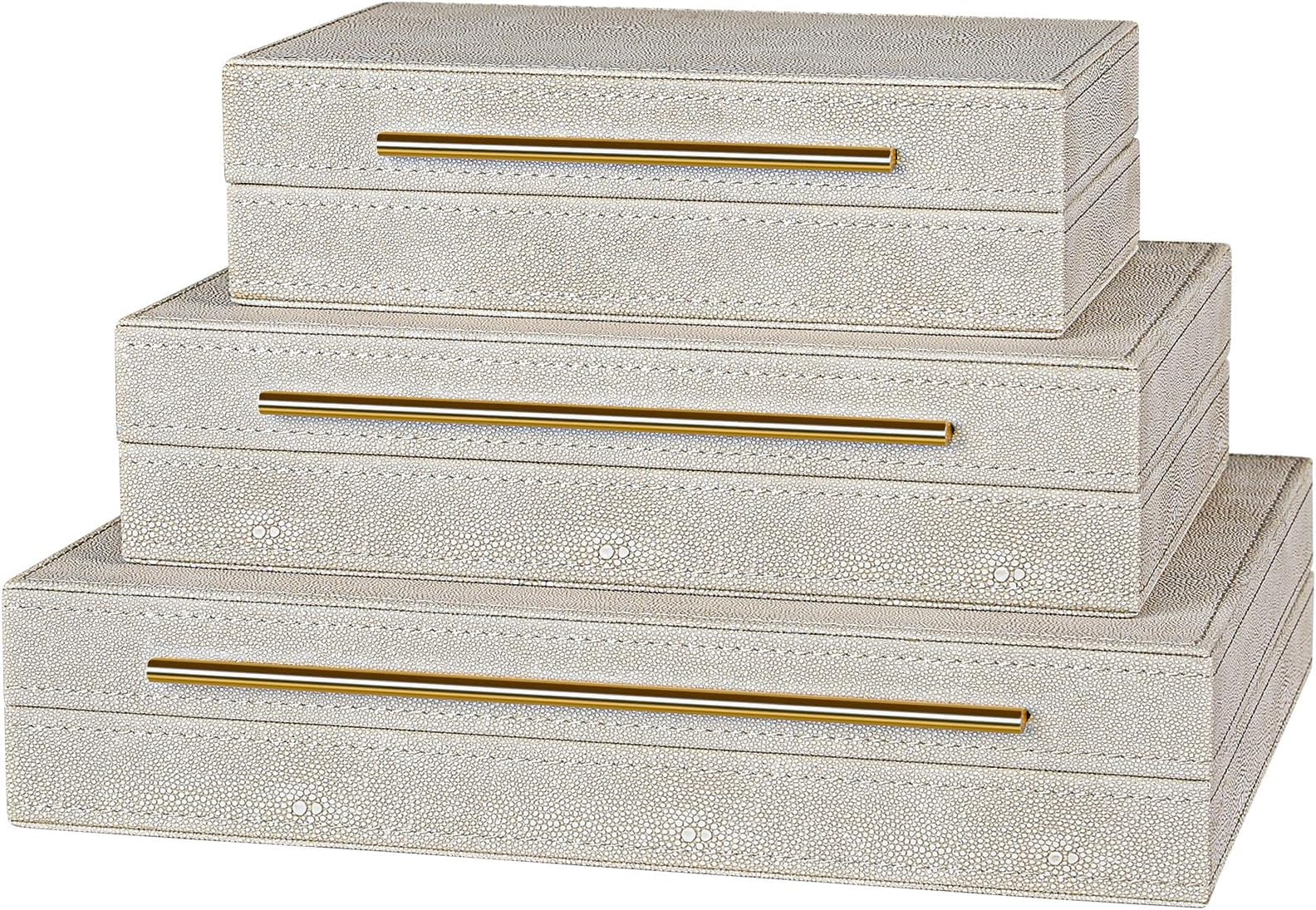 Amazon.com: Elegant Set Of 3 Ivory Shagreen Decorative Boxes With ... inside Product Of The A Week Shagreen Decorative Box Set