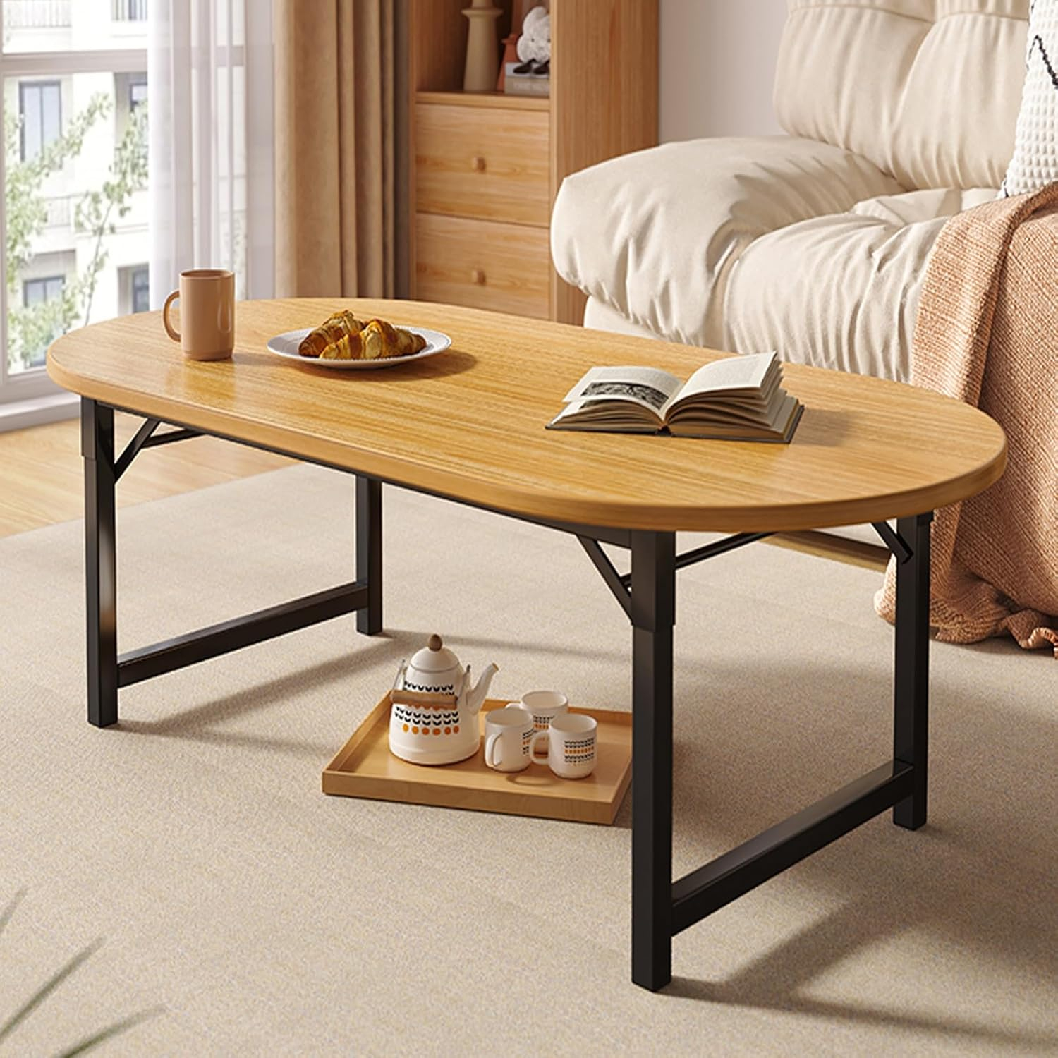 Amazon.com: Folding Coffee Tables, Sofa End Table Modern Cocktail Table With Black Metal Frame ... in Why a Foldable Coffee Table Might Be Your Next Smart Buy
