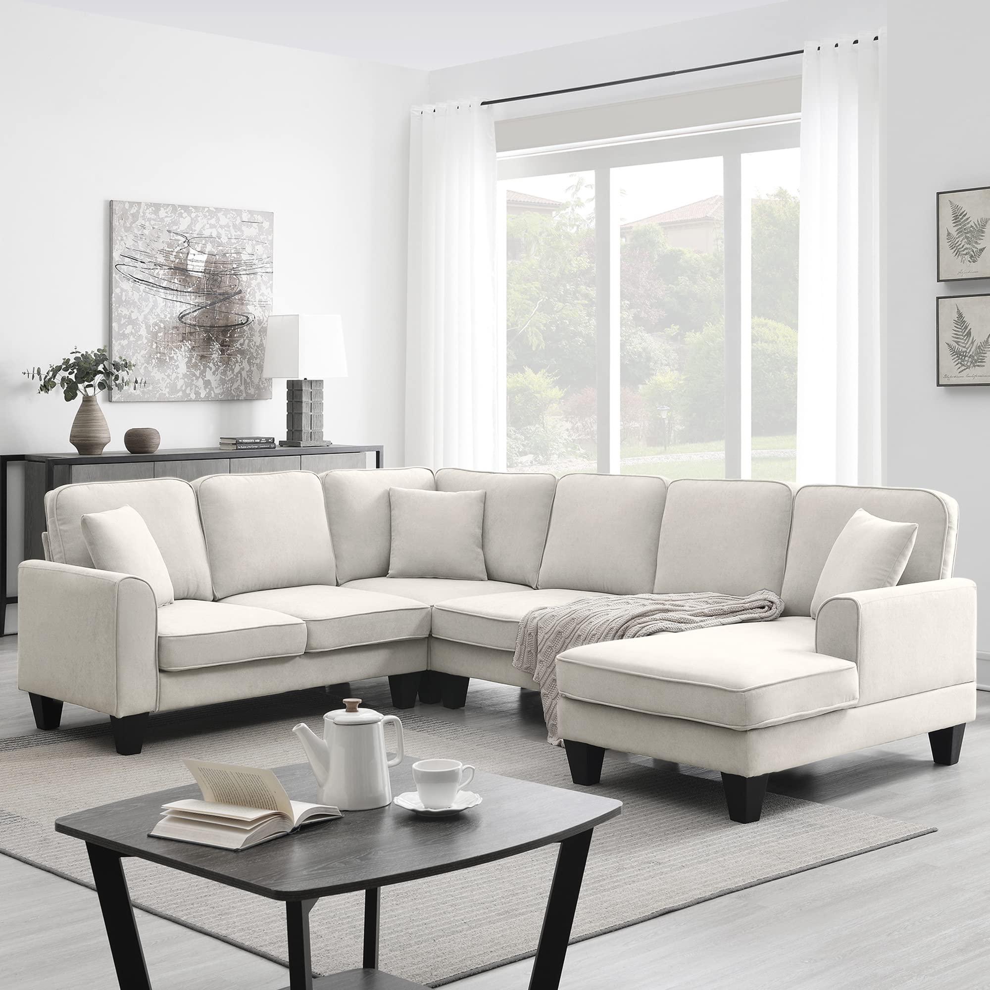 Amazon.com: Merax Modern U Shape Sectional Sofa, 7 Seat Fabric ... pertaining to Transforming Rooms with the Ciara 3 Piece Sectional Sofa in Elegant Pearl