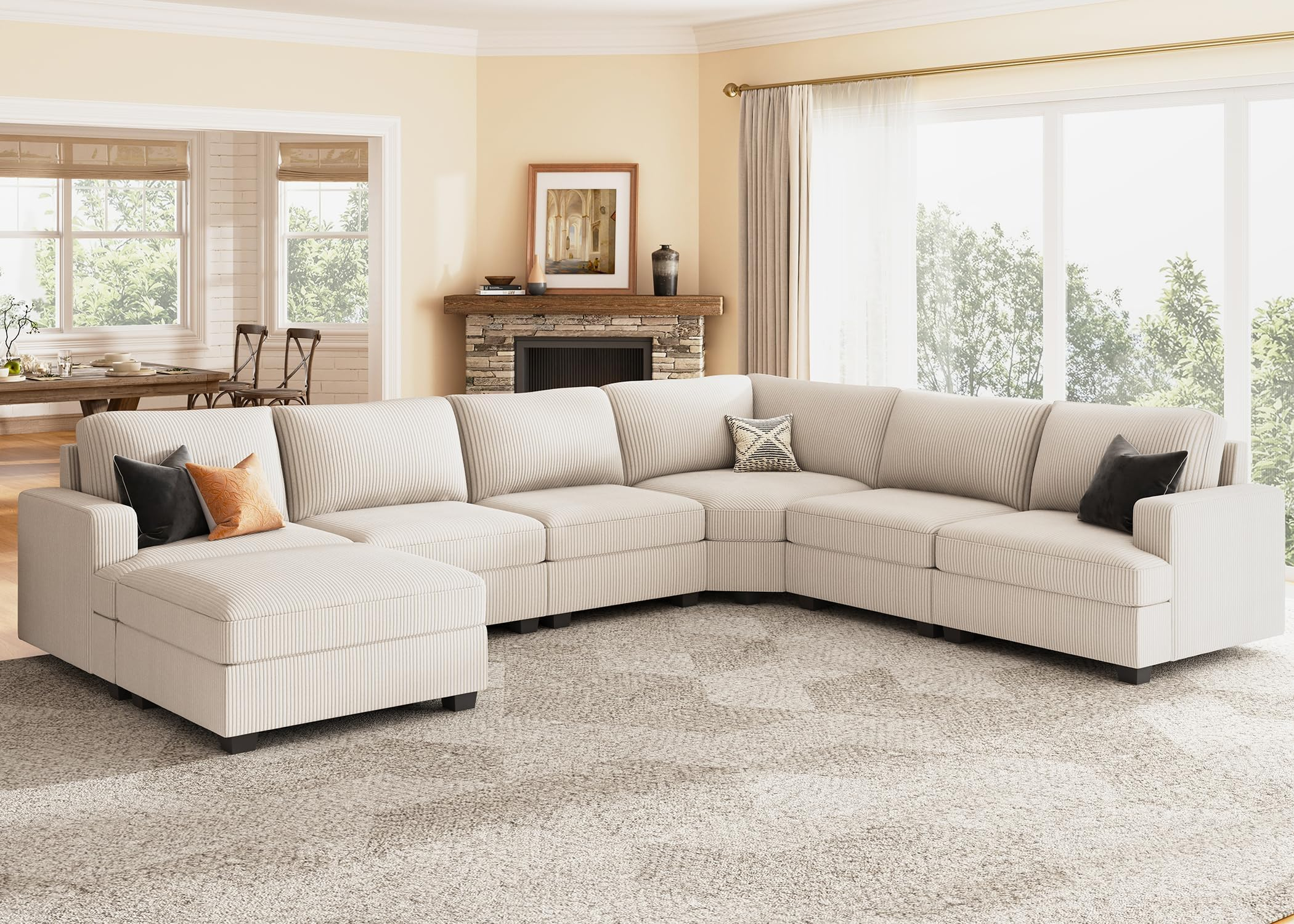 Amazon.com: Nolany Modular Sectional Couch With Storage Ottoman, U ... pertaining to Indulge Upholstered Modular U-Shaped Sectional, Grey, 7-Piece: 3 Armless Chair, 3 Corner Chair, 1 Ottoman, Down Stuffed Linen Textured Fabric