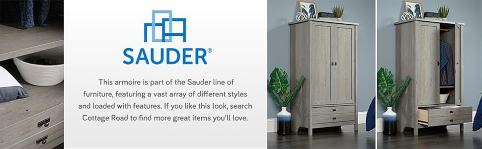 Amazon.com: Sauder Cottage Road Armoire, L: 32.44&amp;quot; X W: 21.73&amp;quot; X H: 59.17&amp;quot;, Mystic Oak Finish ... with regard to Sauder Cottage Road Engineered Wood Armoire In Mystic Oak Finish