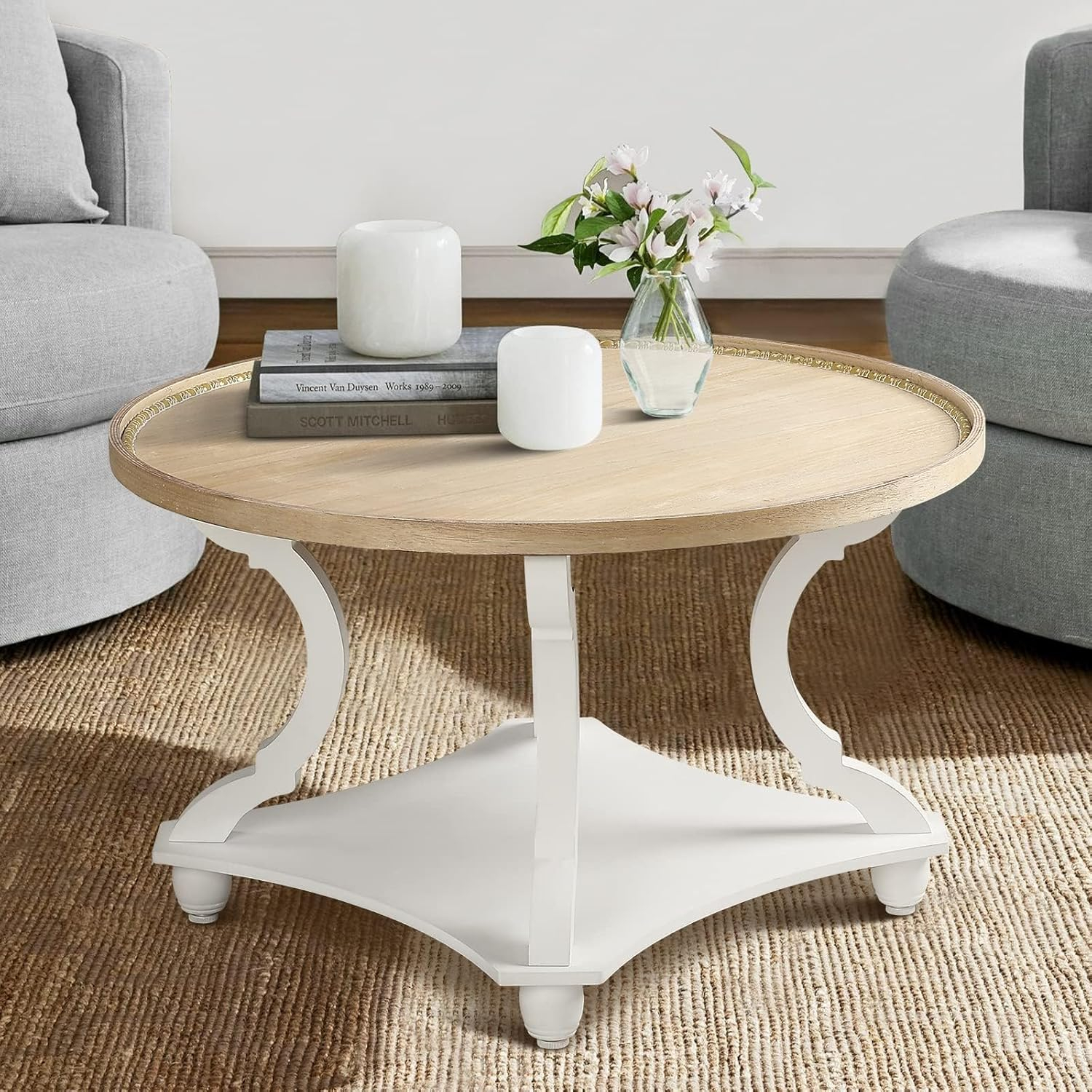 Amazon.com: Wnutrees Farmhouse Round Coffee Table, Rustic Circle Coffee ... for