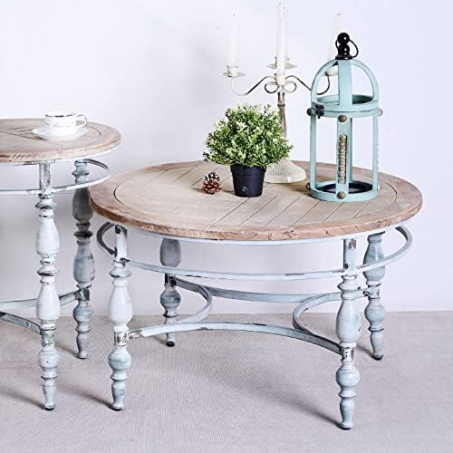 Amazon.com: Wnutrees Farmhouse Round Coffee Table, Rustic Circle Coffee ... within