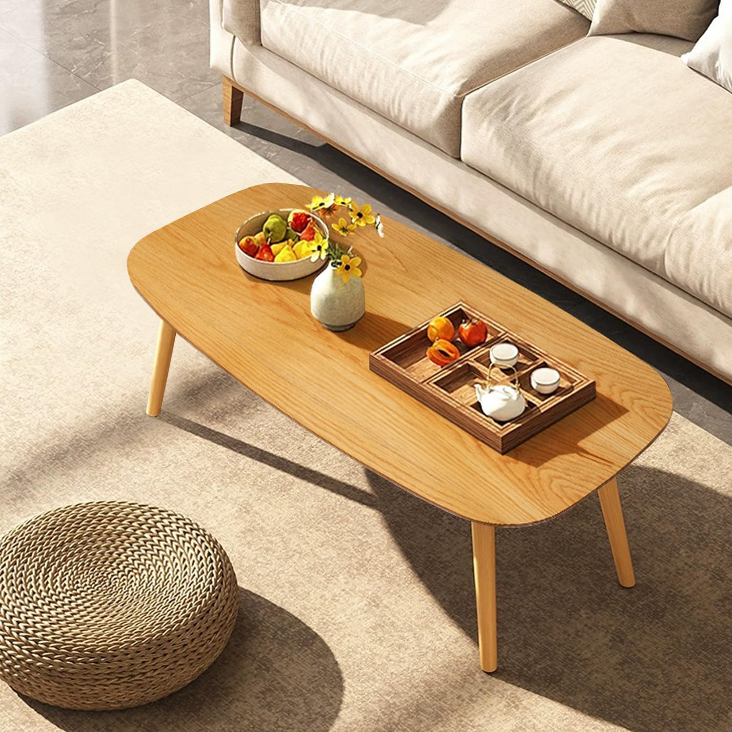 Amazon.com: Wood Folding Coffee Table Space Saving Side Table (Oak, 45X22X18) : Home &amp;amp; Kitchen with regard to Foldable Modern Coffee Table With Round Tray Style Top And Iron Frame, Bronze/Mirrored