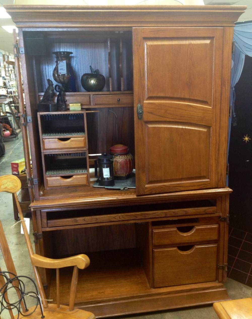 An Old Wooden Desk With Drawers And Chairs pertaining to Why a Traditional Oak Computer Armoire is More Than Furniture