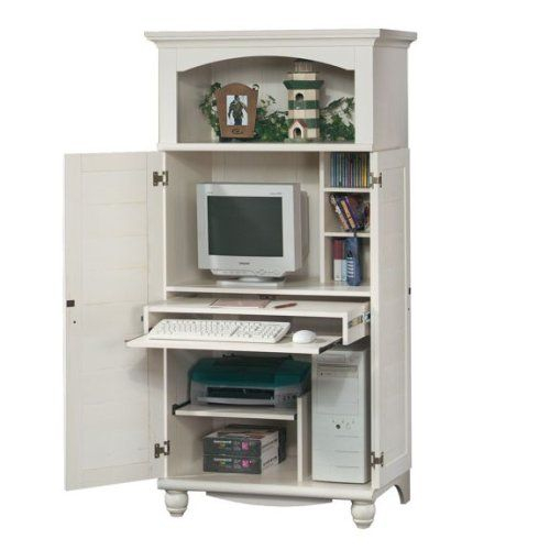 Antique White Shutter Door Computer Desk Armoire | Home Office Furniture, Computer Armoire ... intended for Traditional Oak Computer Armoire, Bright White