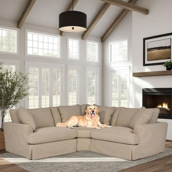 Armen Living Ciara 99 In. Flared Arm 3-Piece Fabric L-Shaped Sectional ... throughout What to Expect from the Armen Living Ciara Upholstered Sectional