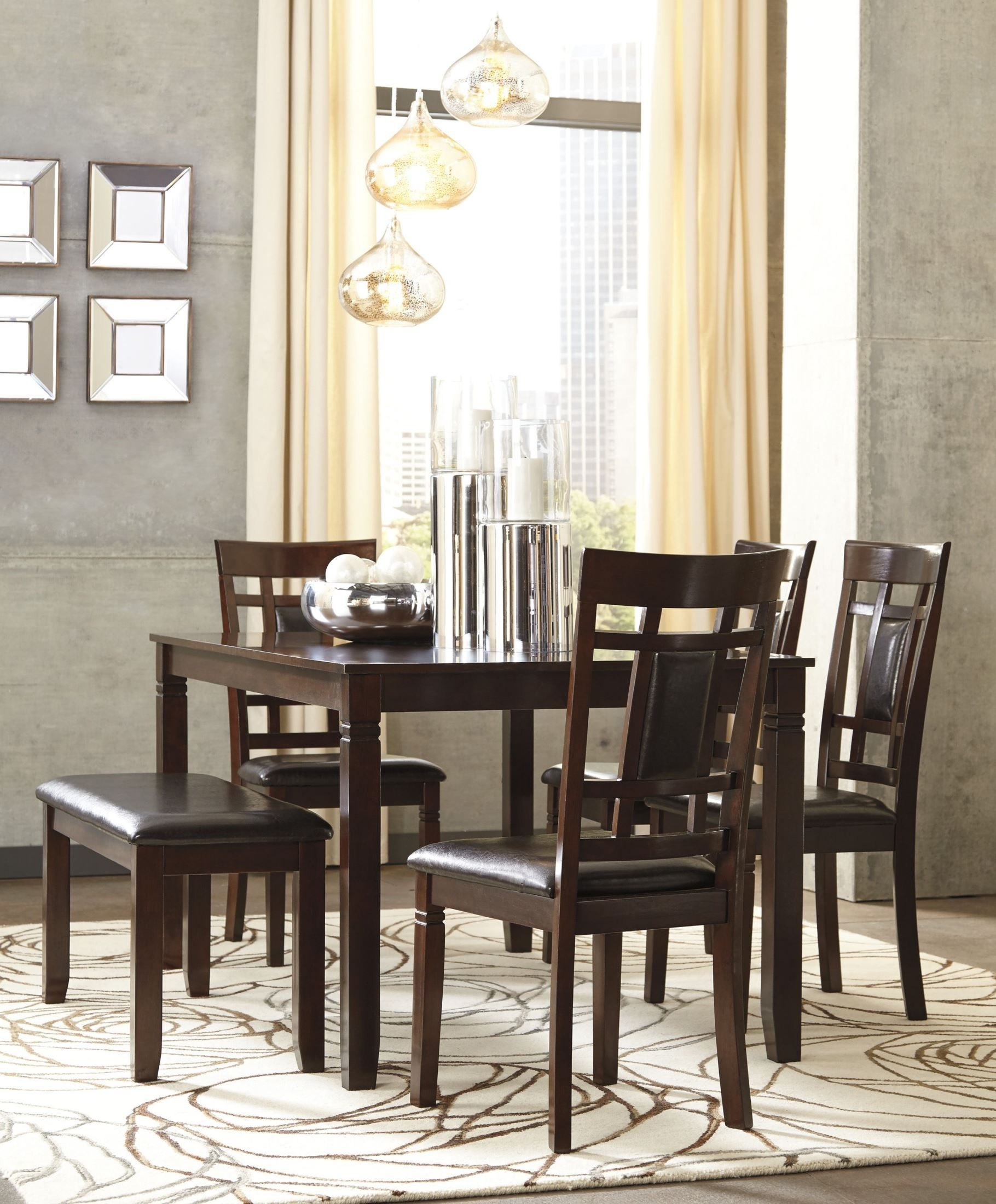 Bennox Brown 6 Piece Rectangular Dining Room Set, D384-325, Ashley pertaining to Signature Design By Ashley Bennox 6-Piece Engineered Wood Dining Set In Brown
