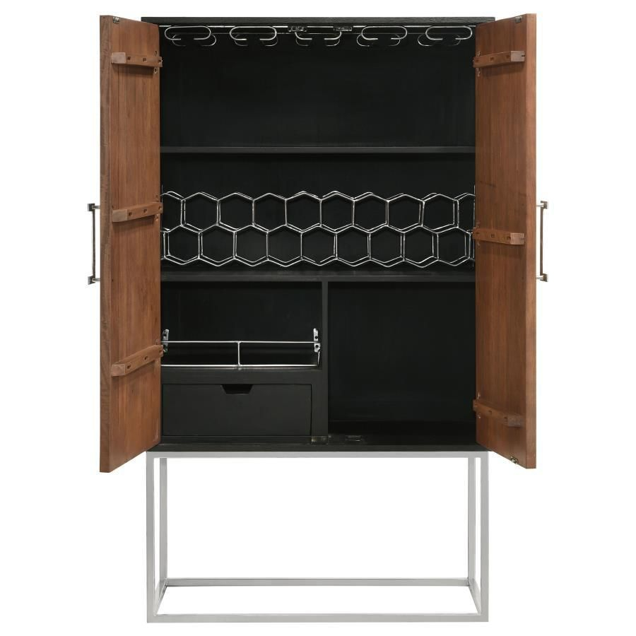 Borman - 2 Door Home Bar Cabinet Wine Storage - Walnut And Black Quick ... intended for Borman 4-Door Wood Accent Cabinet Walnut And Black