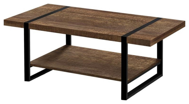 Bowery Hill Coffee Table Accent Cocktail Rectangular Living Room Metal ... for Bowery Hill Wood Coffee Table With Planked Top And Pedestal Base In Ebony