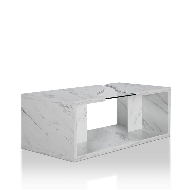 Bowery Hill Contemporary Glass Insert Coffee Table In Marble White - Wxf-02 with regard to Styling Tips for Your Bowery Hill Contemporary Coffee Table in White