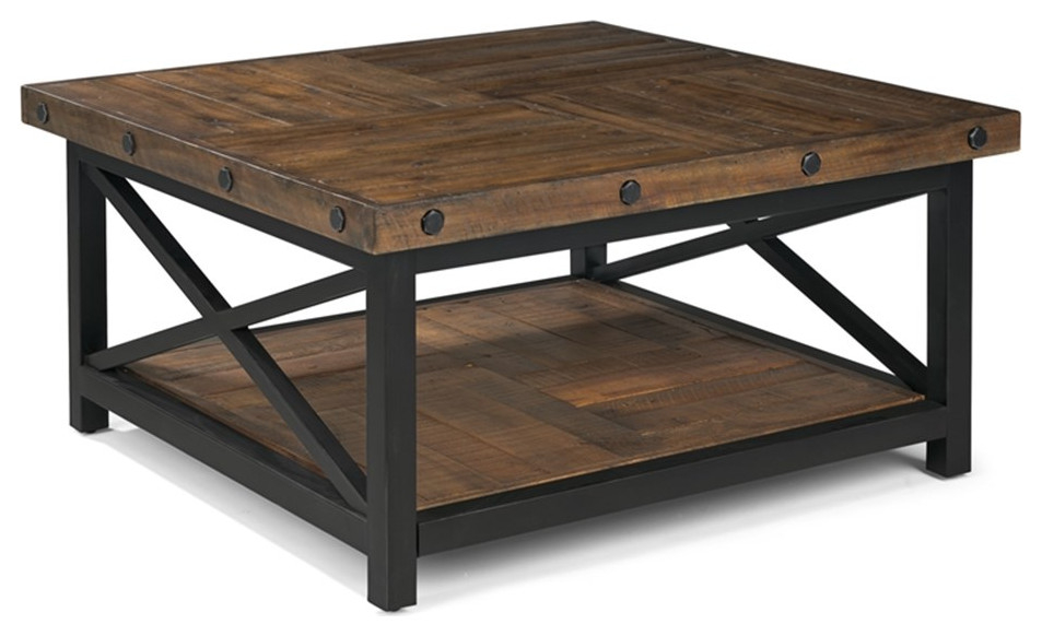 Bowery Hill Square Farmhouse Wood Coffee Table In Rustic Brown ... inside Unlock Your Home&amp;#039;s Potential The Bowery Hill Ebony Coffee Table