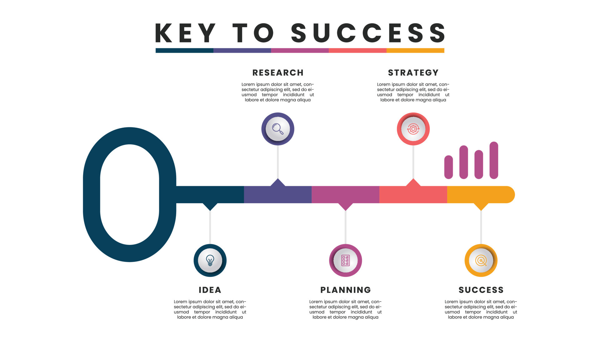 Business Strategy Infographic Template. Key To Success Concept ... for Key Strategies for Success in Commerce and Market Dimensions Credenza