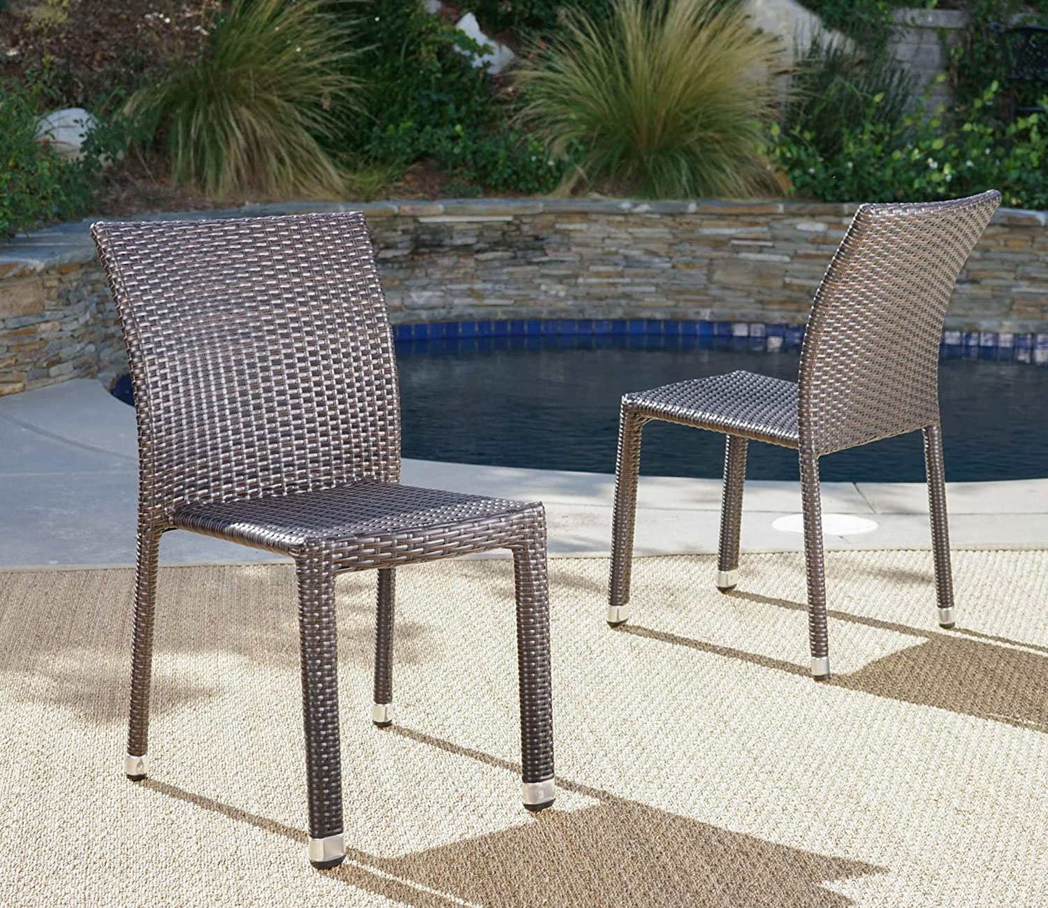 Buy Dark Brown Rattan And Wicker Outdoor Chairs (Set Of 2) At 57% Off Online | Wooden Street with Dark Brown Rattan Patio Chair With Red Bamboo-Aluminum Frame Pack Of 3