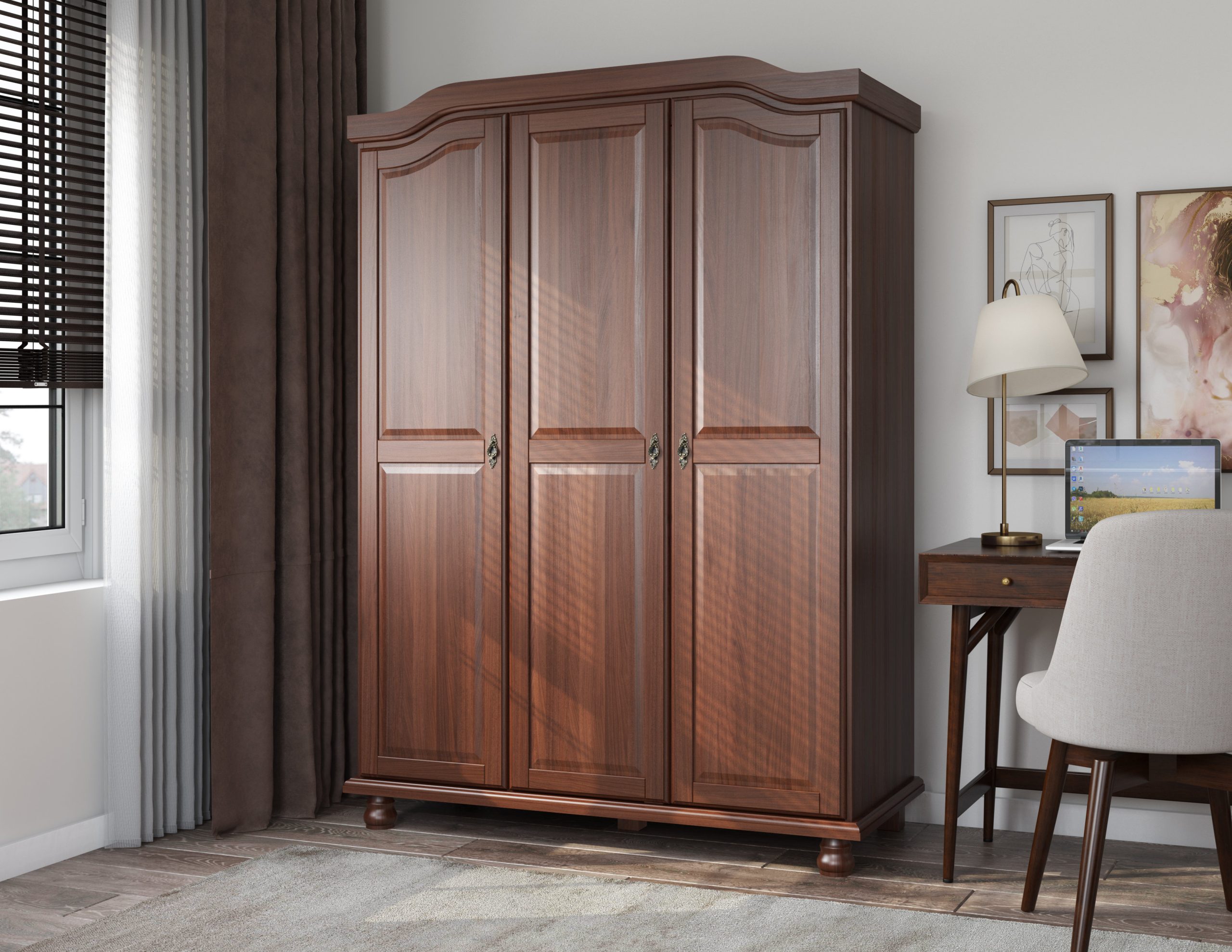 Charlton Home Kyle 100% Solid Wood 3-Door Wardrobe Armoire &amp;amp; Reviews ... throughout [%100% Solid Wood Kyle 4-Door Wardrobe, Mocha|Caring for Your Solid Wood Wardrobe A Guide to Maintaining the Mocha Finish%]