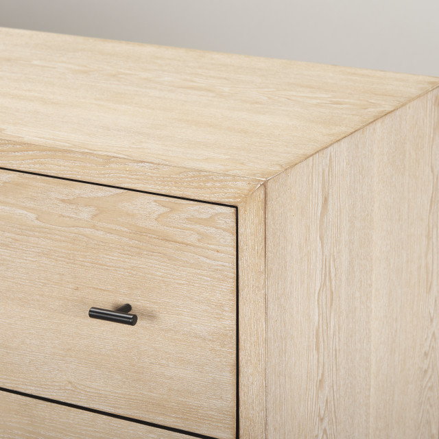 Ciara 6 Drawer Beige Fir Veneer With Black Metal Sideboard ... throughout The Ciara Sideboard Mastering Beige Fir Veneer and Black Metal Accents