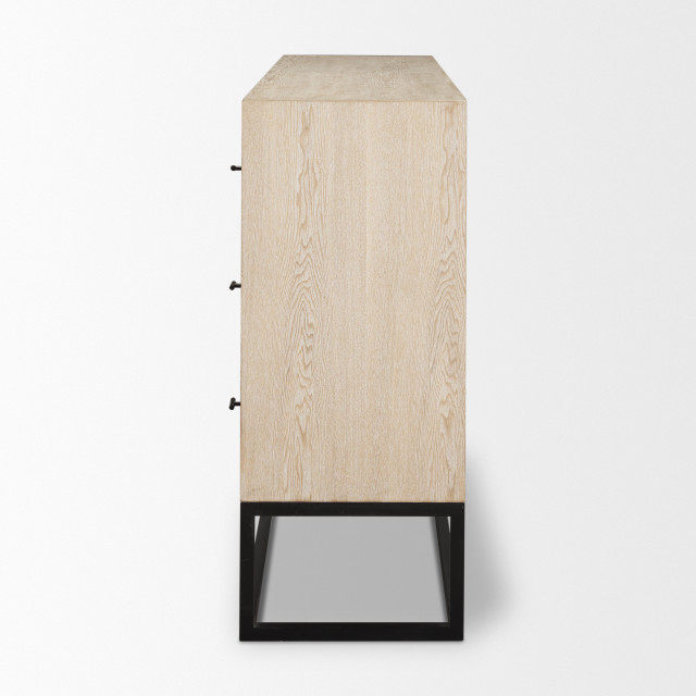 The Ciara Sideboard Mastering Beige Fir Veneer and Black Metal Accents