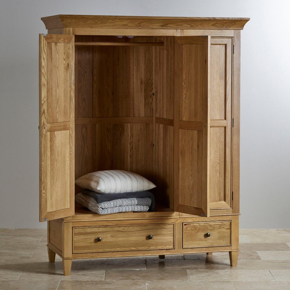 Classic Triple Wardrobe In Natural Solid Oak | Oak Furniture Land pertaining to The Enduring Charm of Oak Solid Wood Wardrobes Dimensions Explained
