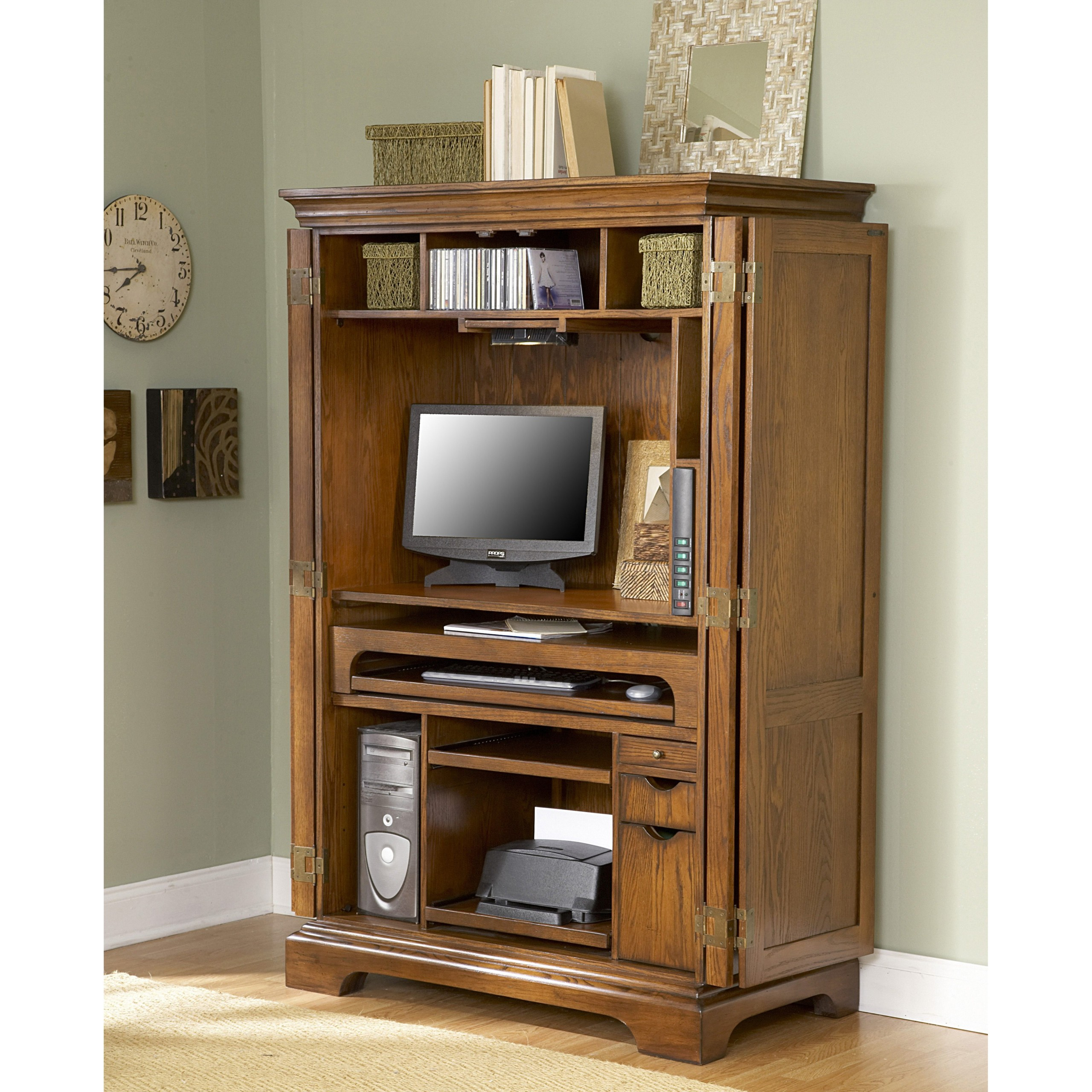 Computer Armoires With Doors (Desk Armoire) - Foter with regard to Traditional Oak Computer Armoire, Lite Oak