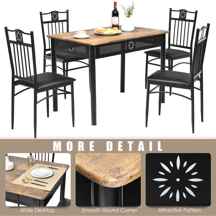 Costway 5 - Piece Dining Set &amp;amp; Reviews | Wayfair throughout Costway 5 Pc Dining Set Wood Metal Table And 4 Chairs Kitchen Furniture