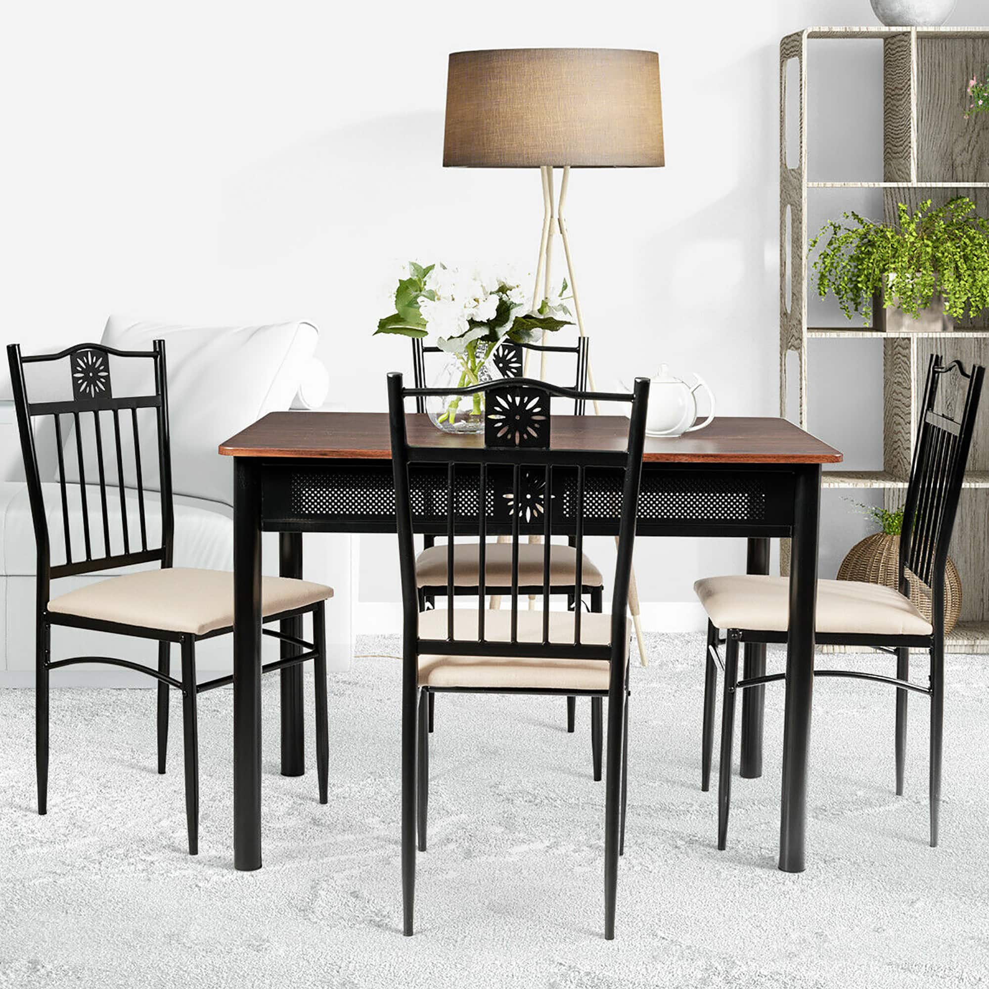 Costway 5 Piece Dining Set Wood Metal Table And 4 Chairs Kitchen ... throughout Costway 5 Pc Dining Set Wood Metal Table And 4 Chairs Kitchen Furniture