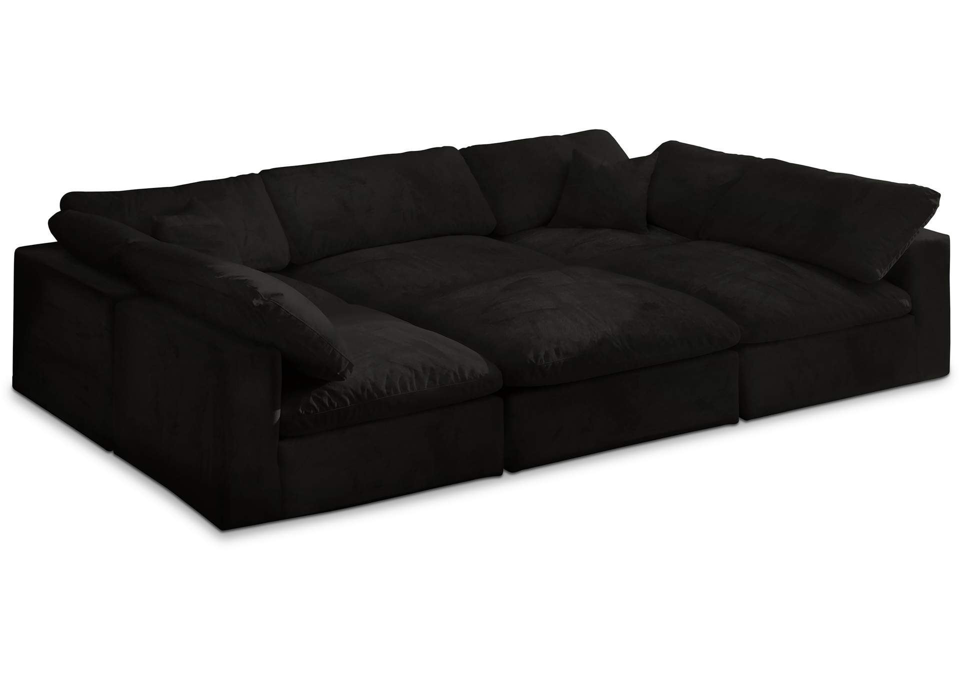 Cozy Black Velvet Comfort Modular Sectional in Arc Boucle Fabric Upholstered 6-Pc. Facing Modular Sectional, Black