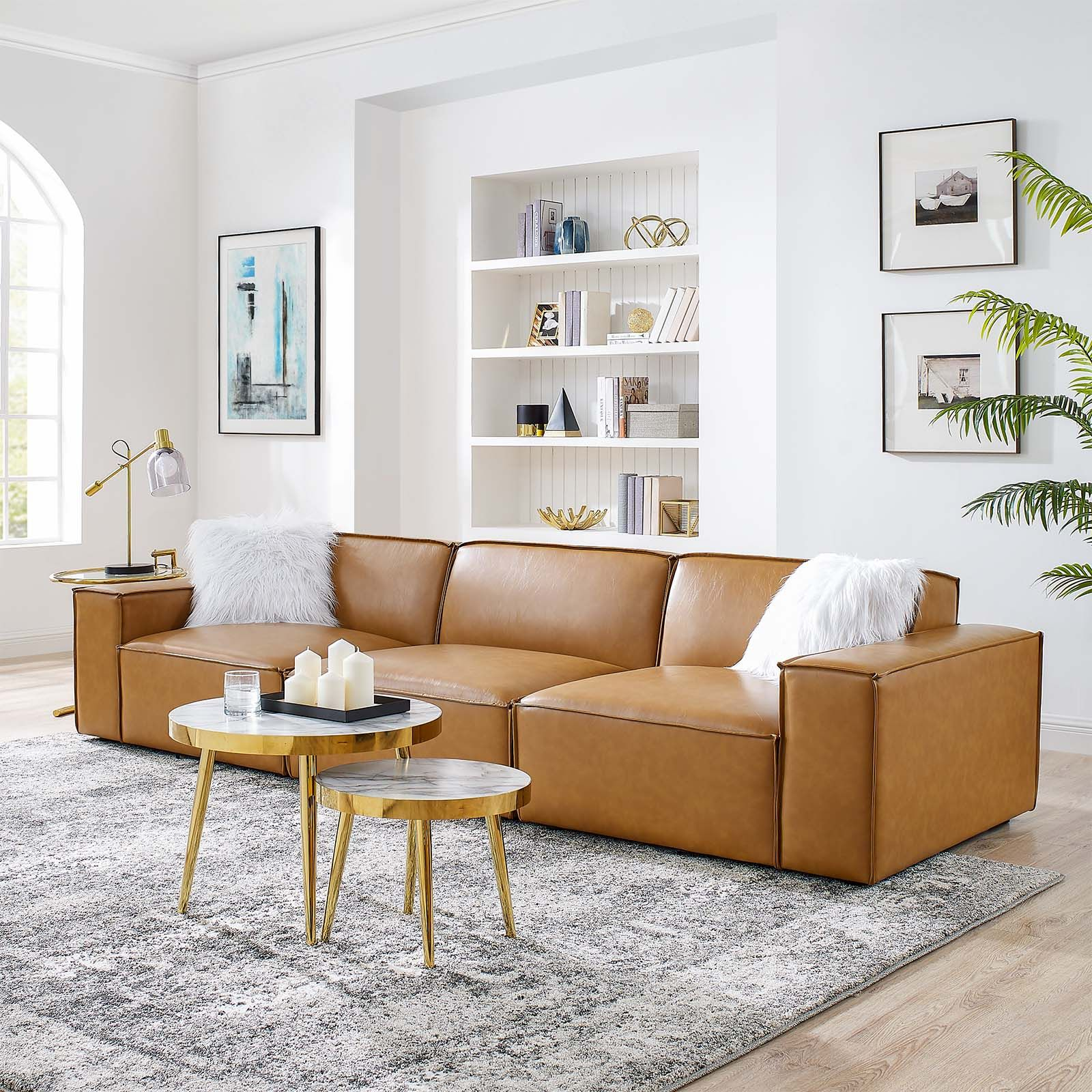 Create Your Custom Living Room And Lounge Area With The Restore Vegan Leather Sofa. This Three ... pertaining to Bartlett Vegan Leather Vegan Leather 5-Piece Sectional Sofa Tan