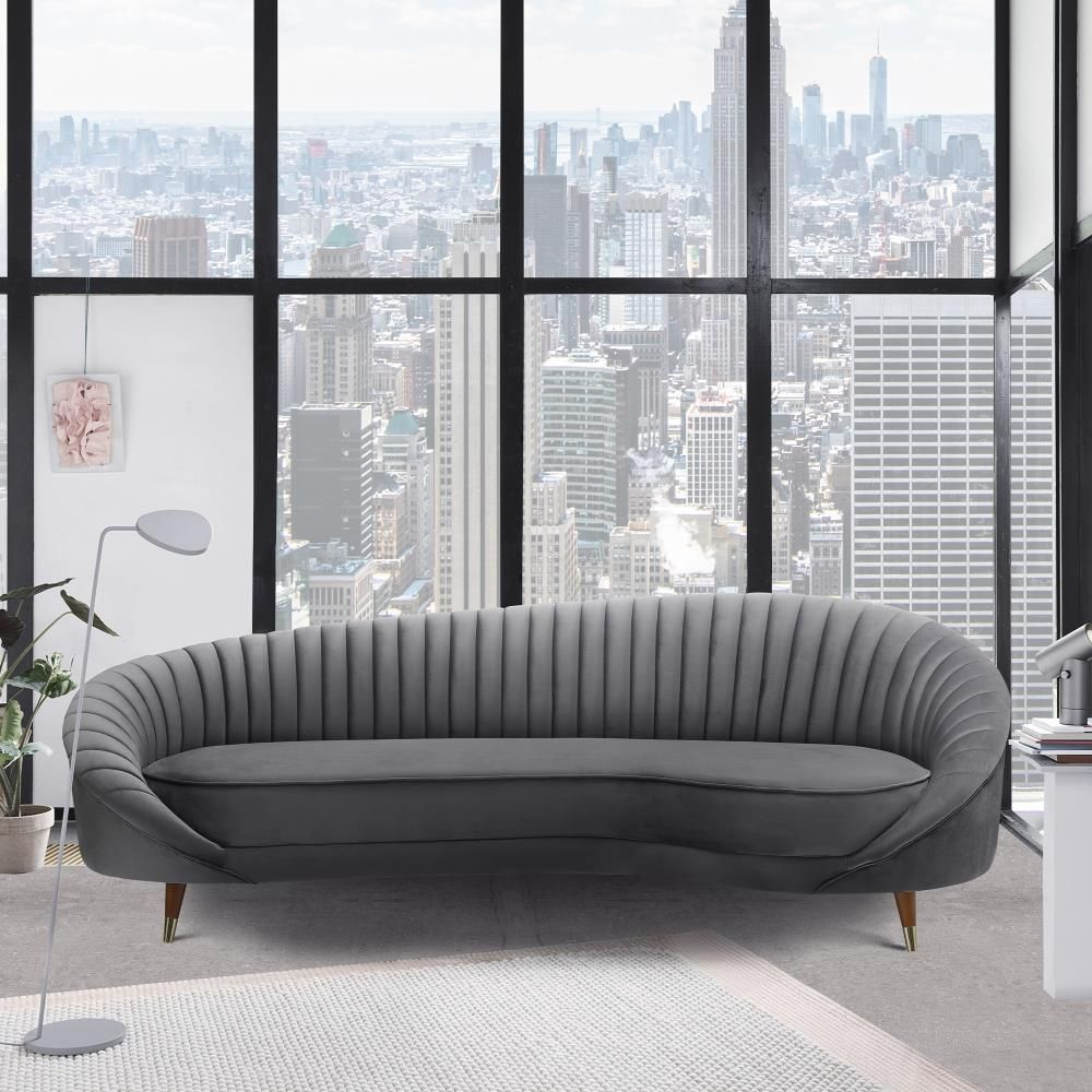 Dark Gray Sofa, Grey Velvet Sofa, Dark Grey, Living Room Seating ... regarding Unique Velvet Sofa With Curved Design And Deep Comfortable Seating, Cream/L-Shaped