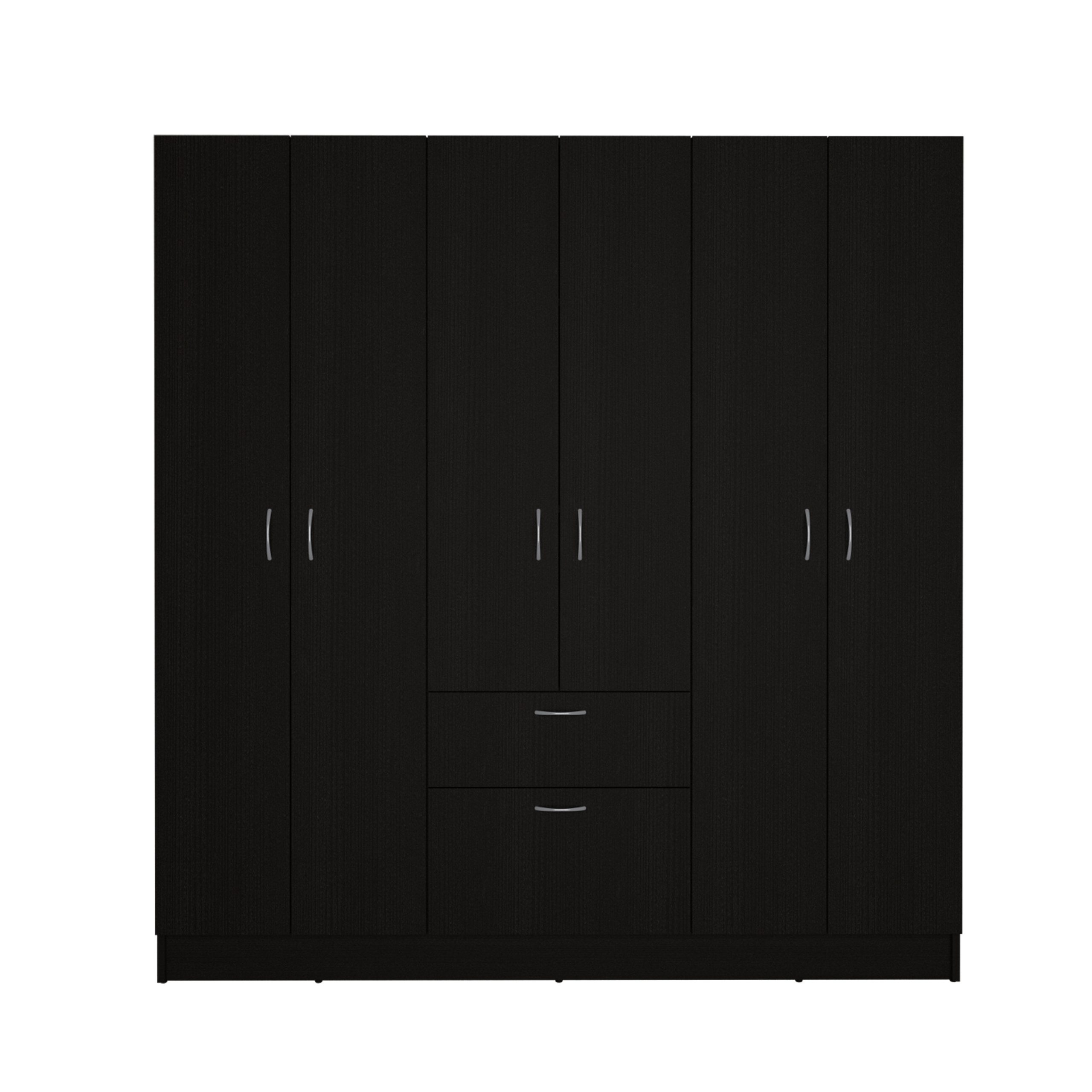 Depot E-Shop Kibo Large 6-Door Bedroom Wardrobe, Big Closet Furniture With Drawer, Rod &amp;amp; Shelves ... in Unlocking Storage Potential The Kibo 6-Door Armoire in Black and White