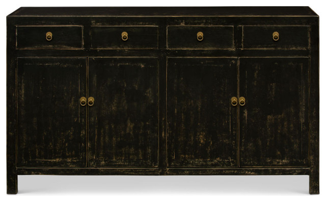 Distressed Matte Black Elmwood Ming Oriental Cabinet - Farmhouse ... in The Story Behind Every Mark The Allure of Ming Style Black Distressed Sideboards