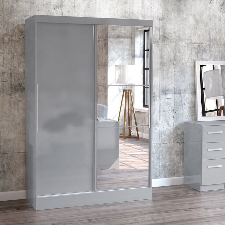 Dunelm Lynx 132Cm Sliding Double Wardrobe, Mirrored Lynx Grey - Shopstyle Dressers &amp;amp; Armoires pertaining to A Closer Look at the Gangi 120 Mirrored Armoire Black+Light Grey Design