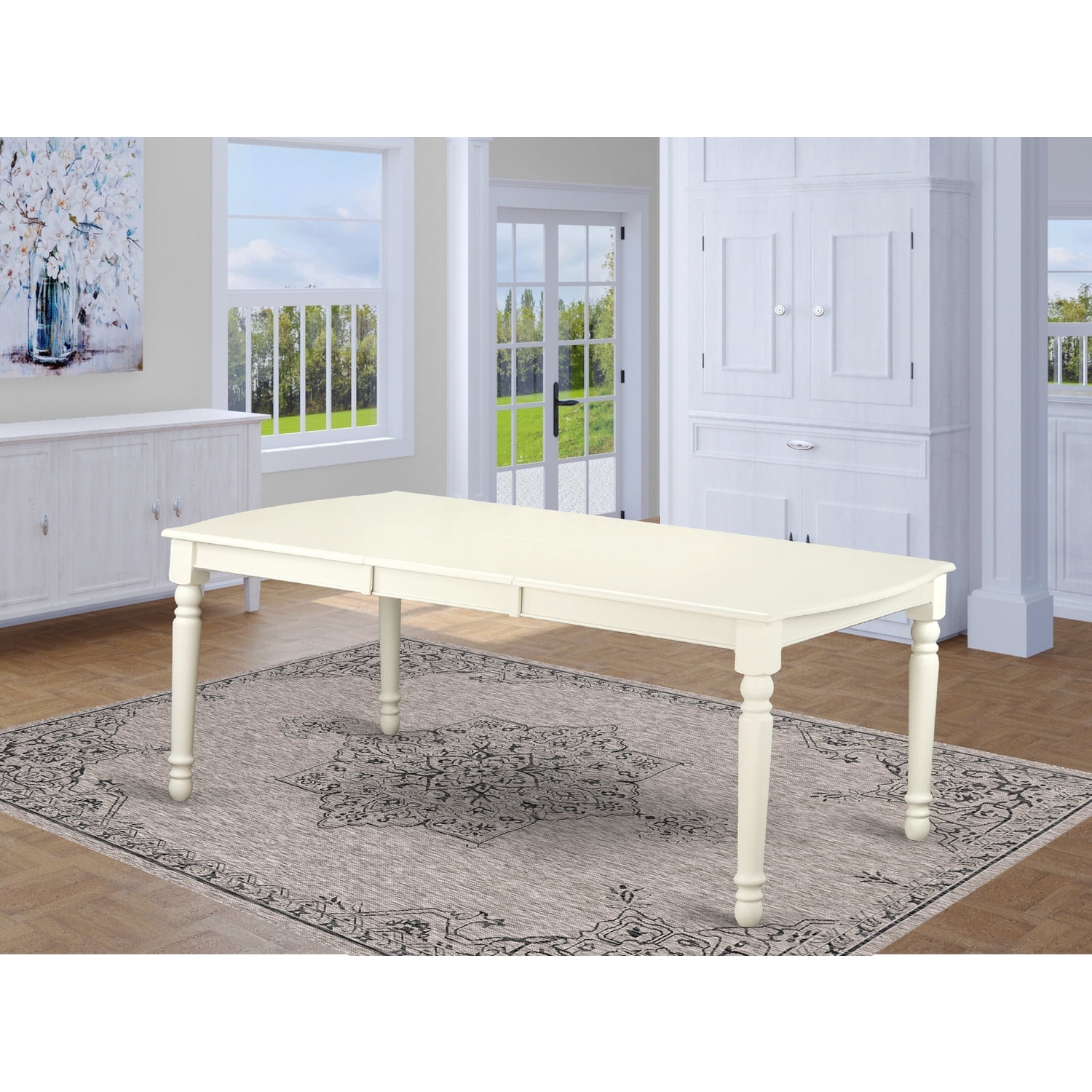 East West Furniture Dover Dining Room Table With 18 In. Butterfly Leaf In. Linen White Finish ... regarding East West Furniture Dover 7-Piece Wood Dining Room Table Set In Mahogany