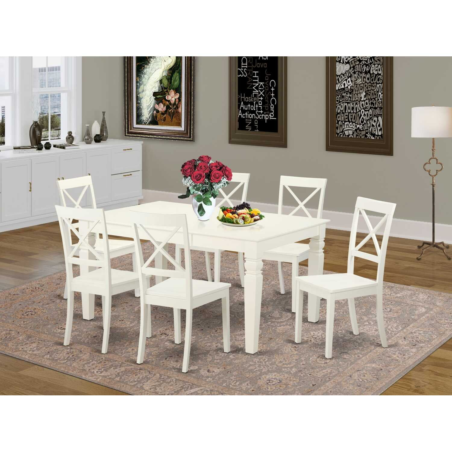 East West Furniture Weston 7-Piece Dining Set With Wood Chairs In Linen ... with East West Furniture Weston 7-Piece Dining Set With Wood Chairs In Black/Cherry