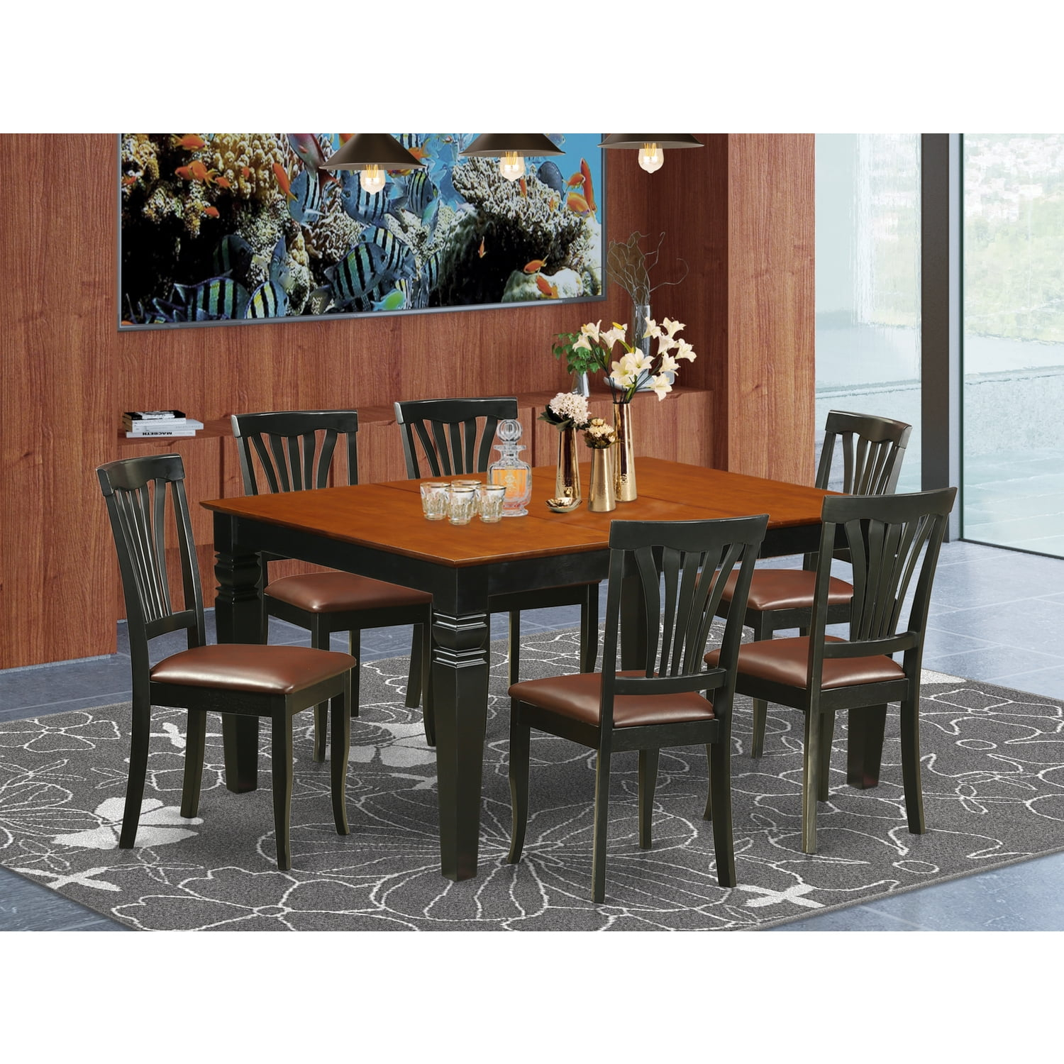 East West Furniture Weston 7-Piece Wood Dining Room Set In Black/Cherry ... for Understanding the Details of the East West Furniture Weston Set