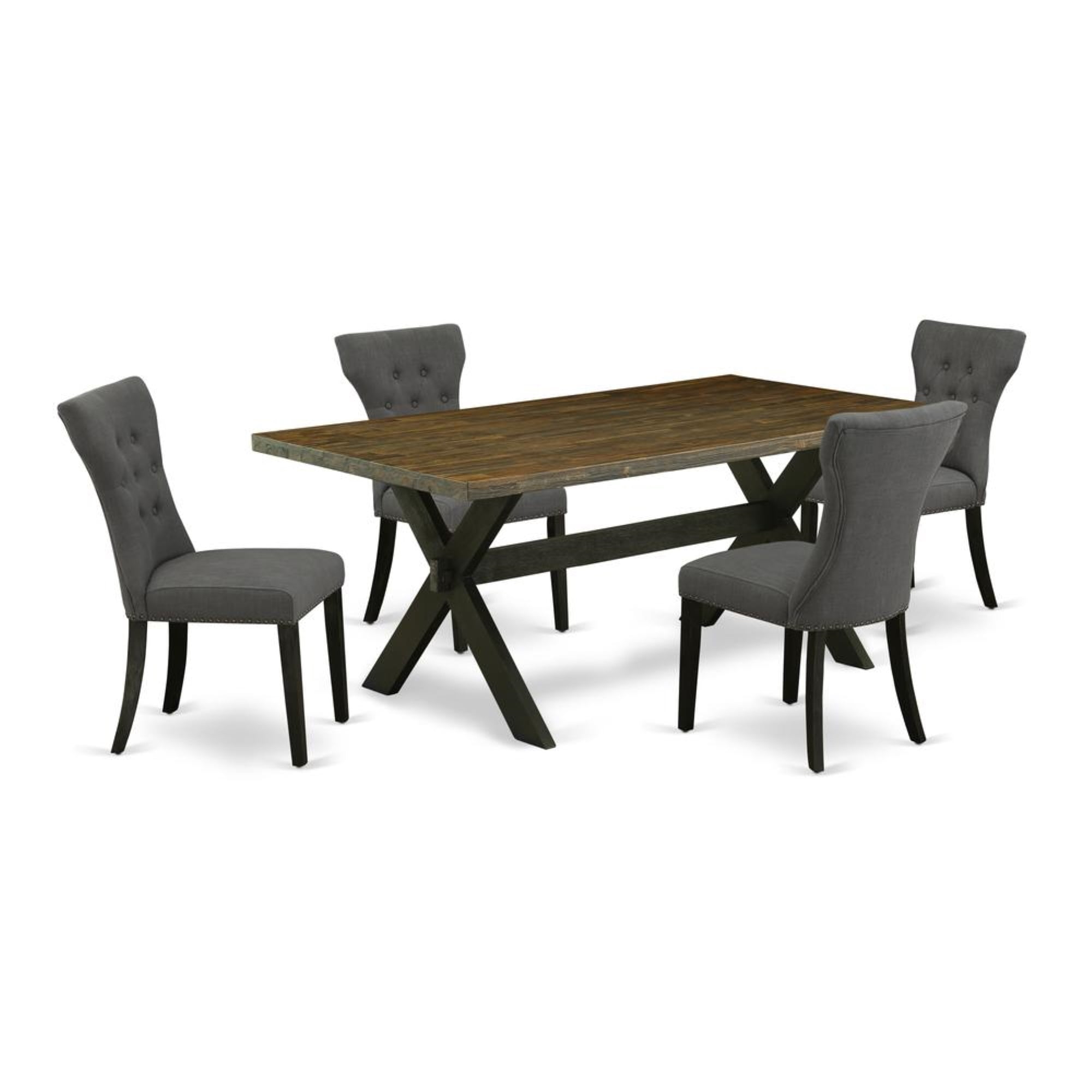 East West Furniture X-Style 5-Piece Wood Dining Set In Black And Gotham ... throughout East West Furniture Weston 7-Piece Dining Set With Wood Chairs In Black/Cherry