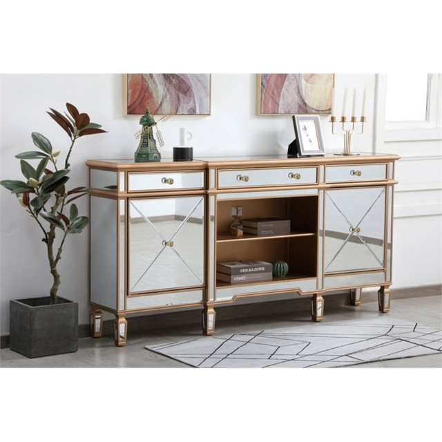 Elegant Decor Contempo 72&amp;quot; Metal And Mdf Mirrored Credenza In Antique ... in